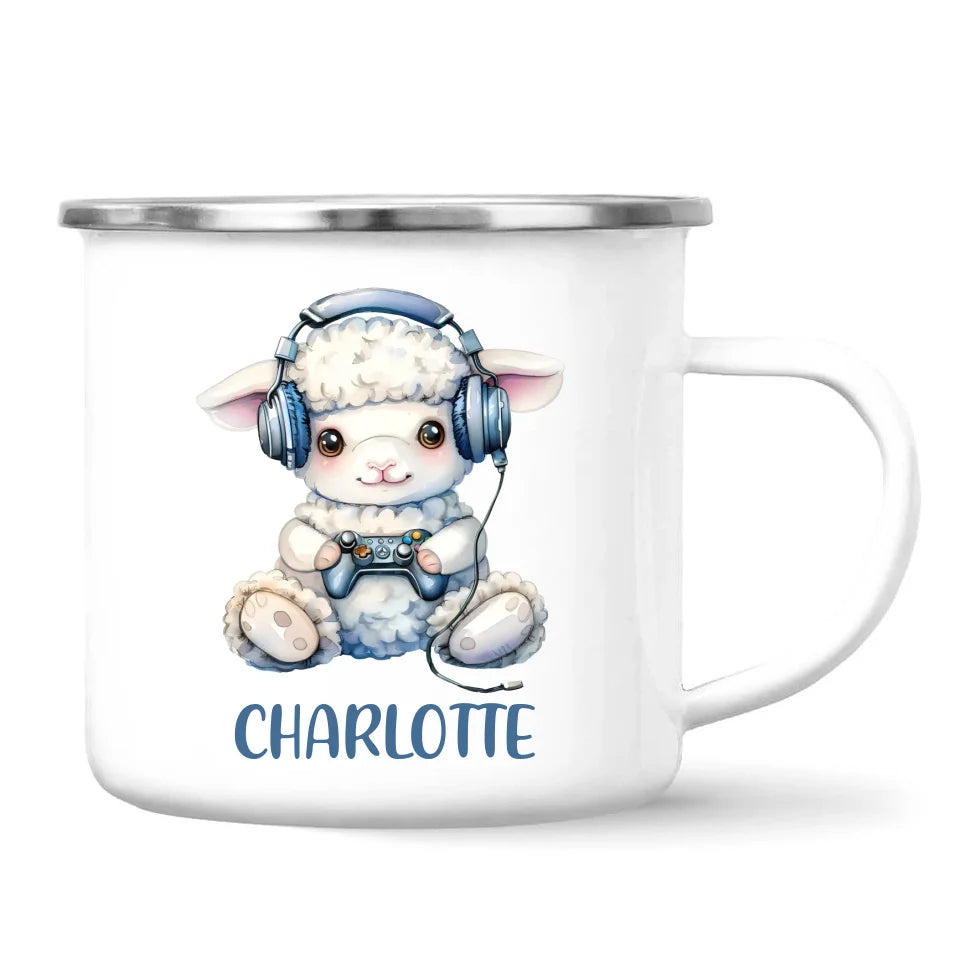 Personalised Gaming Lamb Kids Cup - Custom Name Mug - 11oz, 6oz or Enamel - Cute Gamer Sheep Gift - NZ Made