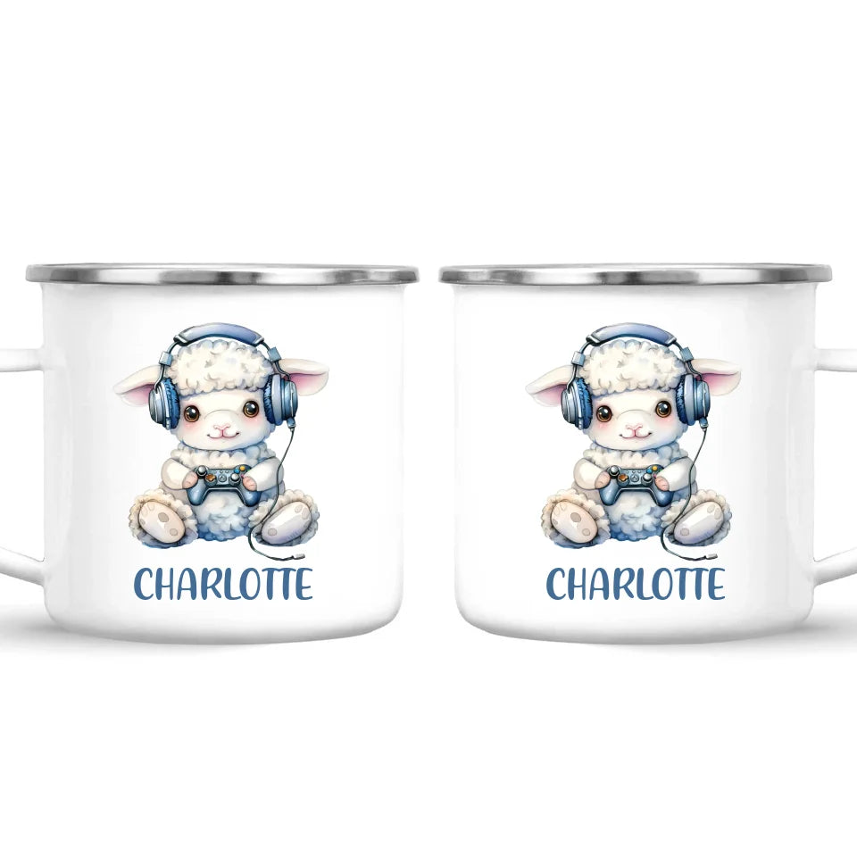 Personalised Gaming Lamb Kids Cup - Custom Name Mug - 11oz, 6oz or Enamel - Cute Gamer Sheep Gift - NZ Made