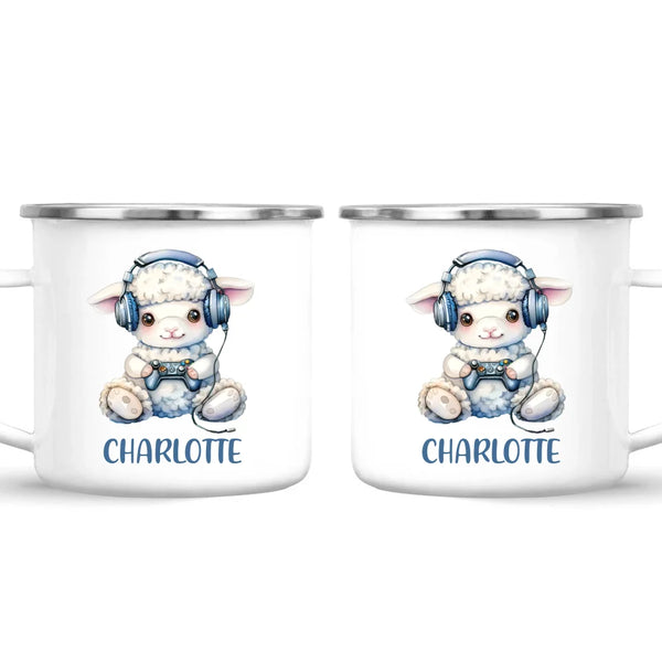 Personalised Gaming Lamb Kids Cup - Custom Name Mug - 11oz, 6oz or Enamel - Cute Gamer Sheep Gift - NZ Made
