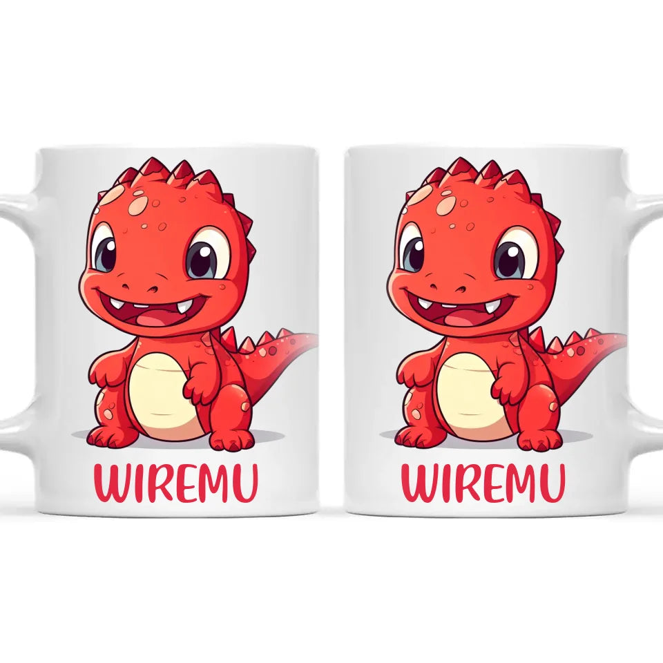 Personalised Red Dinosaur Kids Cup - Custom Name Dino Mug - 11oz, 6oz or Enamel - Cute Dinosaur Gift for Kids - NZ Made