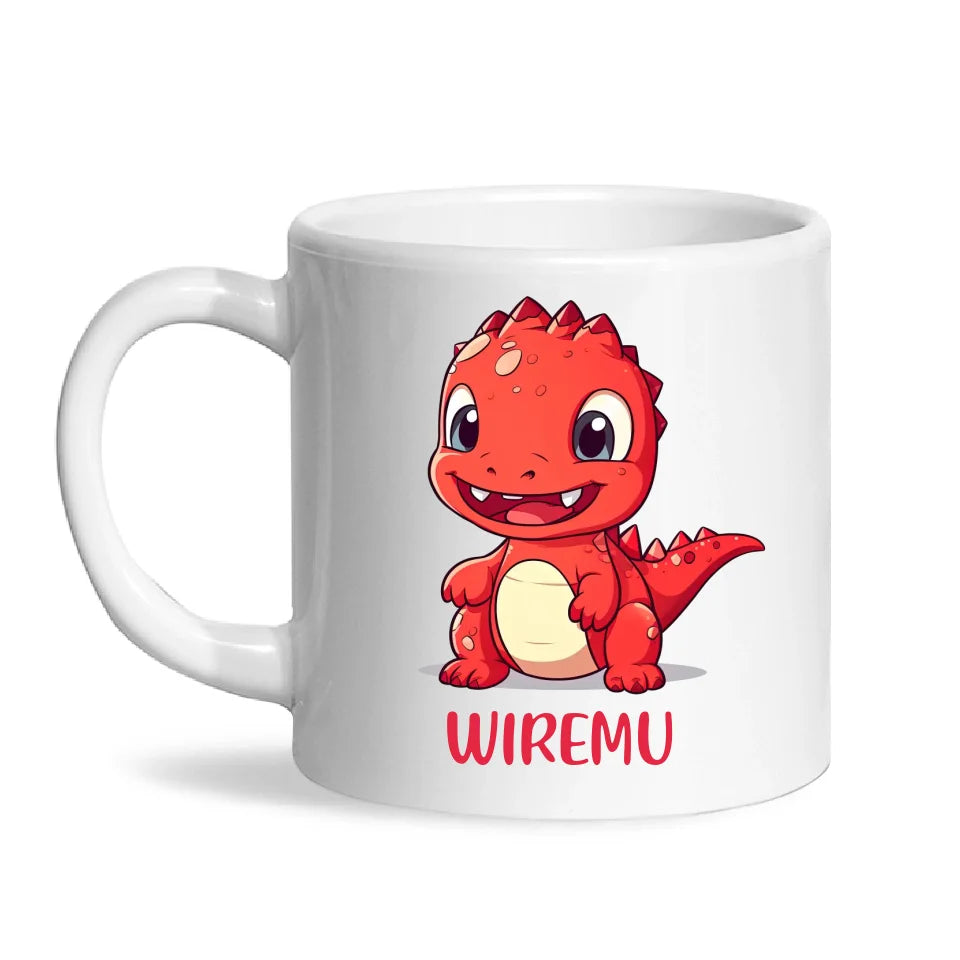 Personalised Red Dinosaur Kids Cup - Custom Name Dino Mug - 11oz, 6oz or Enamel - Cute Dinosaur Gift for Kids - NZ Made