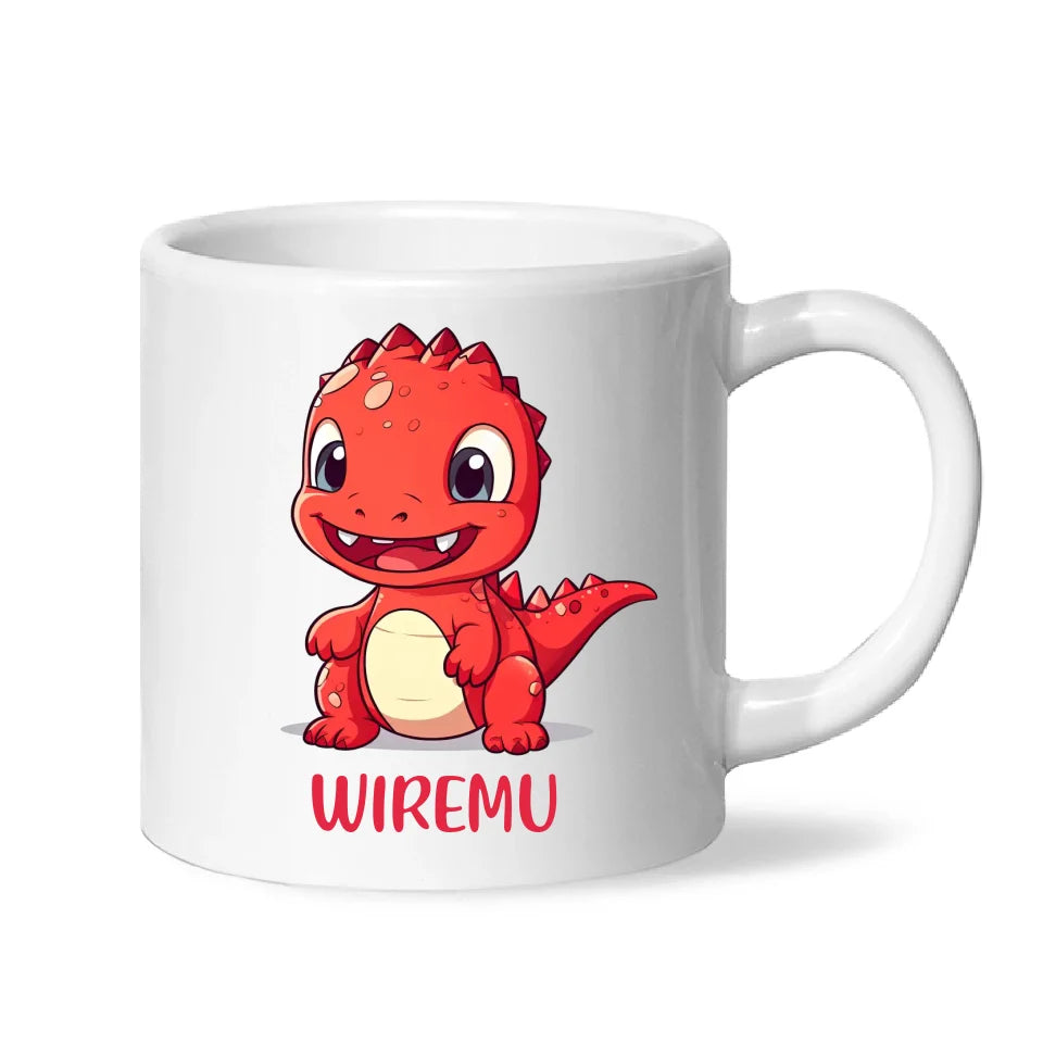 Personalised Red Dinosaur Kids Cup - Custom Name Dino Mug - 11oz, 6oz or Enamel - Cute Dinosaur Gift for Kids - NZ Made