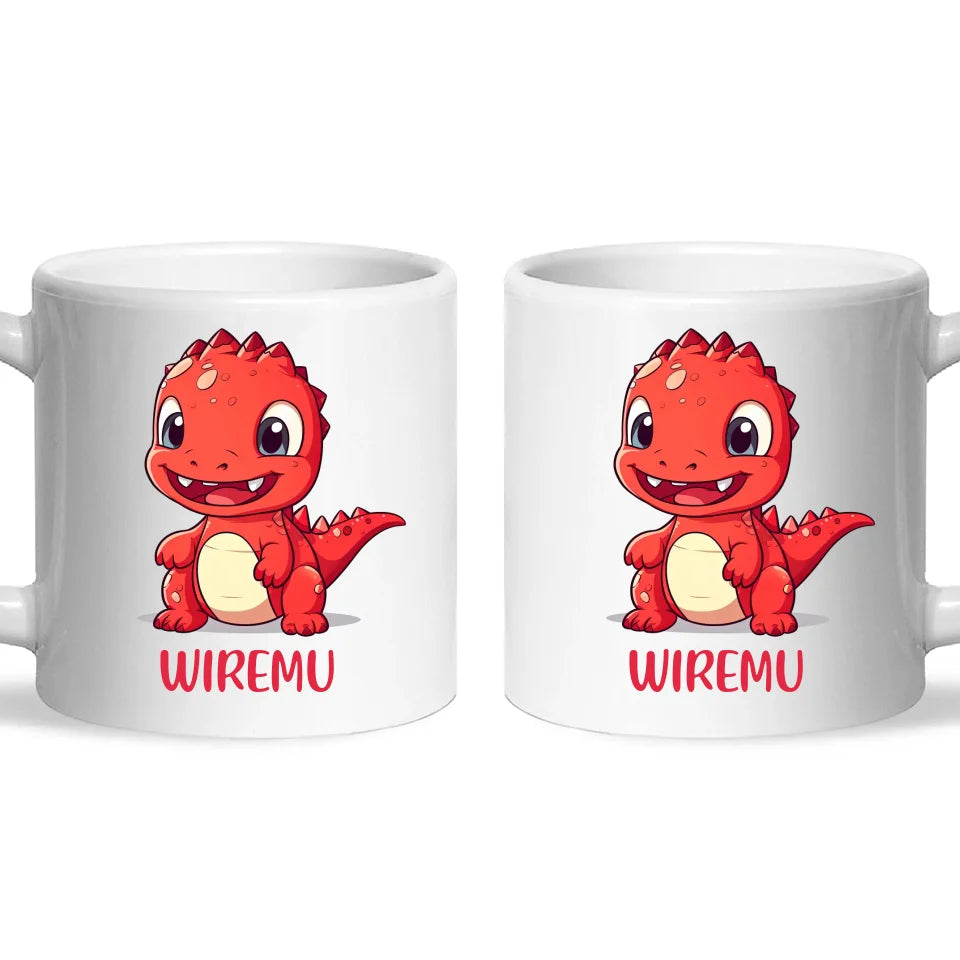 Personalised Red Dinosaur Kids Cup - Custom Name Dino Mug - 11oz, 6oz or Enamel - Cute Dinosaur Gift for Kids - NZ Made