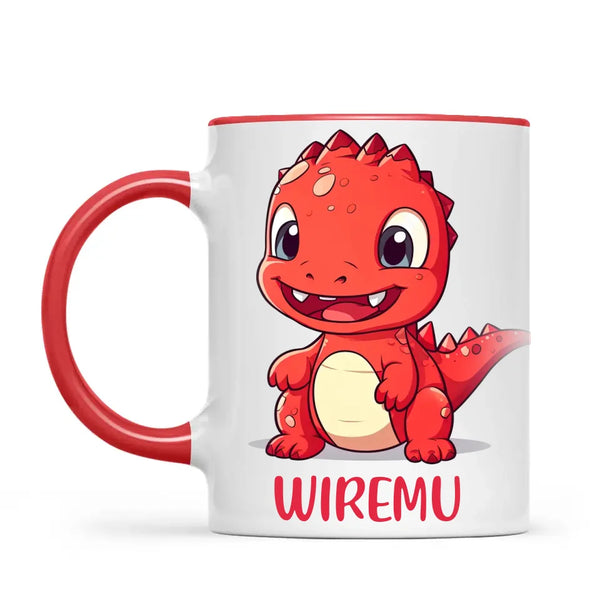 Personalised Red Dinosaur Kids Cup - Custom Name Dino Mug - 11oz, 6oz or Enamel - Cute Dinosaur Gift for Kids - NZ Made