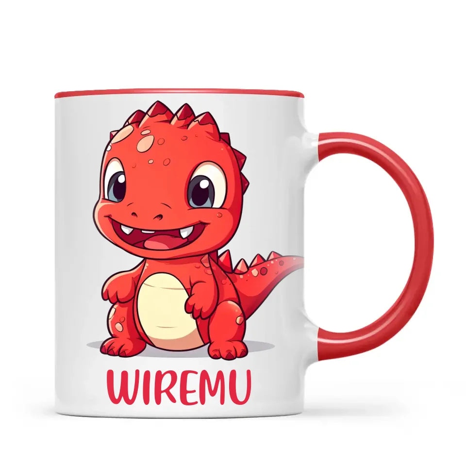 Personalised Red Dinosaur Kids Cup - Custom Name Dino Mug - 11oz, 6oz or Enamel - Cute Dinosaur Gift for Kids - NZ Made