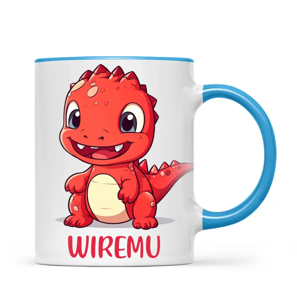 Personalised Red Dinosaur Kids Cup - Custom Name Dino Mug - 11oz, 6oz or Enamel - Cute Dinosaur Gift for Kids - NZ Made