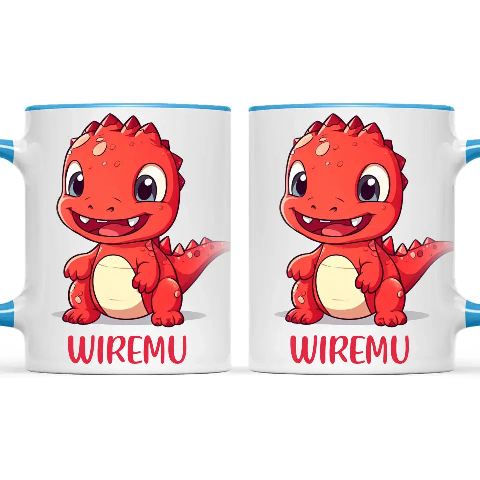 Personalised Red Dinosaur Kids Cup - Custom Name Dino Mug - 11oz, 6oz or Enamel - Cute Dinosaur Gift for Kids - NZ Made