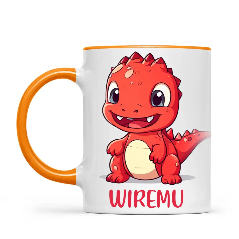 Personalised Red Dinosaur Kids Cup - Custom Name Dino Mug - 11oz, 6oz or Enamel - Cute Dinosaur Gift for Kids - NZ Made