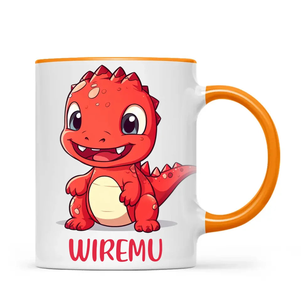 Personalised Red Dinosaur Kids Cup - Custom Name Dino Mug - 11oz, 6oz or Enamel - Cute Dinosaur Gift for Kids - NZ Made