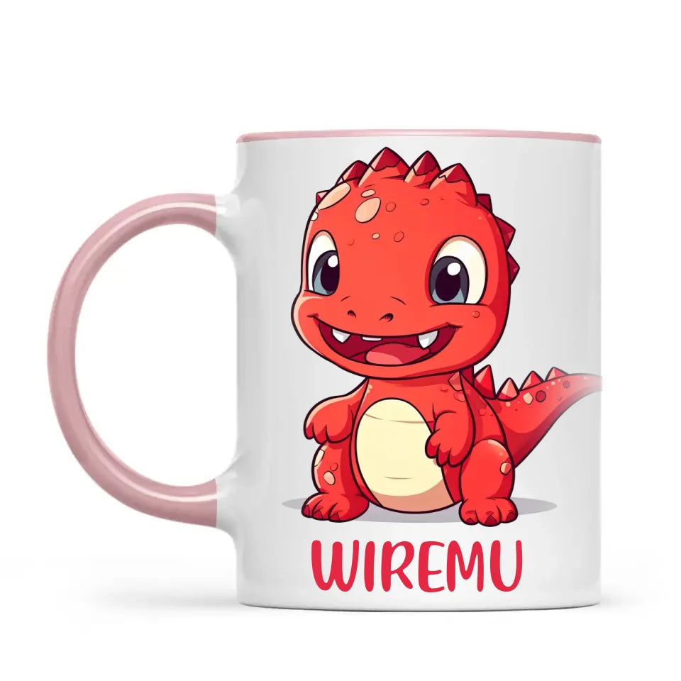 Personalised Red Dinosaur Kids Cup - Custom Name Dino Mug - 11oz, 6oz or Enamel - Cute Dinosaur Gift for Kids - NZ Made