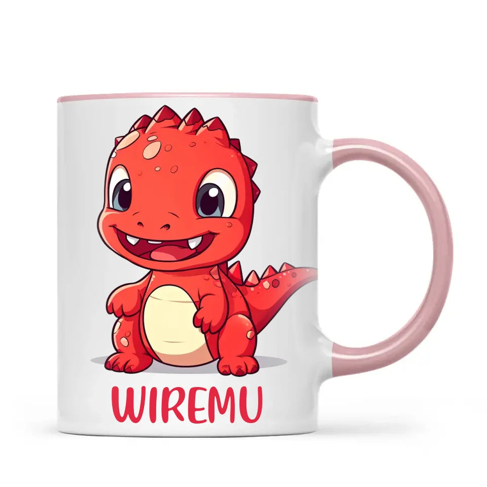 Personalised Red Dinosaur Kids Cup - Custom Name Dino Mug - 11oz, 6oz or Enamel - Cute Dinosaur Gift for Kids - NZ Made