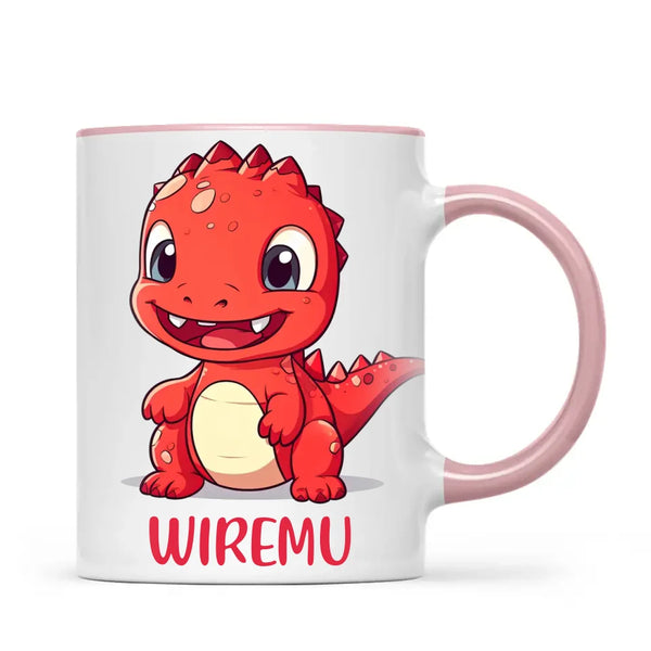 Personalised Red Dinosaur Kids Cup - Custom Name Dino Mug - 11oz, 6oz or Enamel - Cute Dinosaur Gift for Kids - NZ Made
