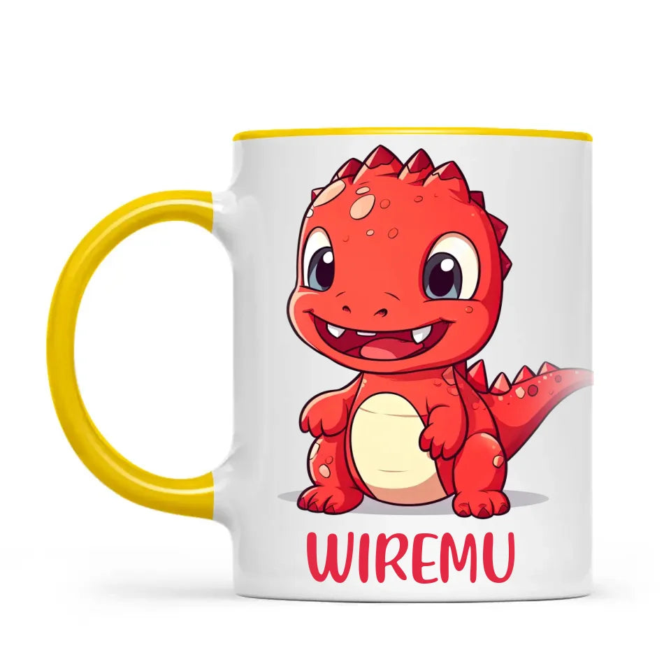 Personalised Red Dinosaur Kids Cup - Custom Name Dino Mug - 11oz, 6oz or Enamel - Cute Dinosaur Gift for Kids - NZ Made