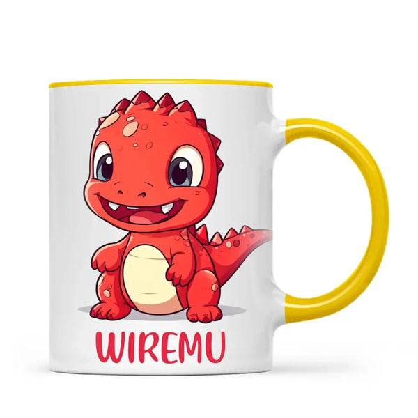 Personalised Red Dinosaur Kids Cup - Custom Name Dino Mug - 11oz, 6oz or Enamel - Cute Dinosaur Gift for Kids - NZ Made