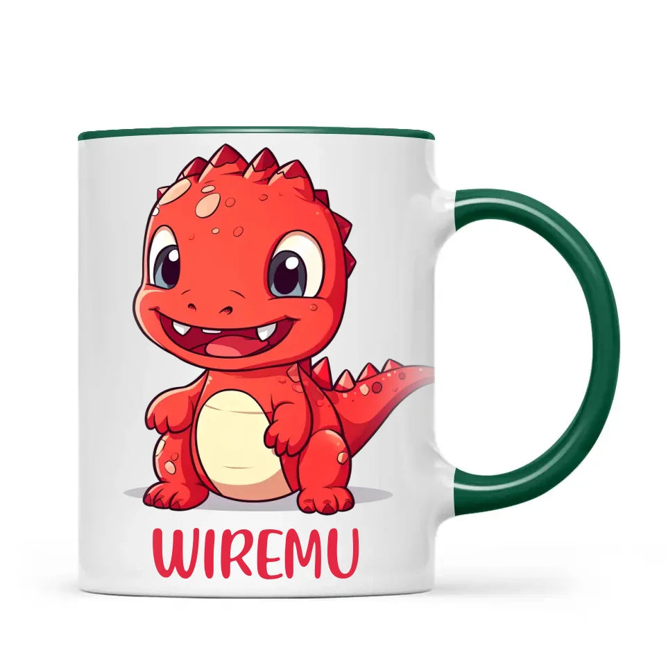 Personalised Red Dinosaur Kids Cup - Custom Name Dino Mug - 11oz, 6oz or Enamel - Cute Dinosaur Gift for Kids - NZ Made