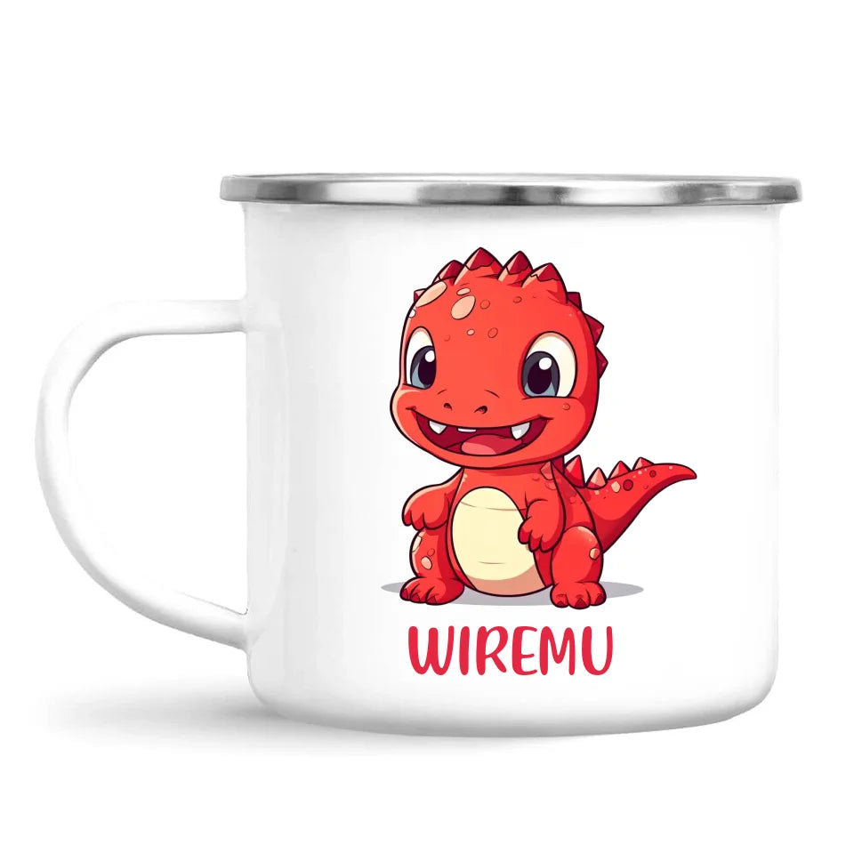 Personalised Red Dinosaur Kids Cup - Custom Name Dino Mug - 11oz, 6oz or Enamel - Cute Dinosaur Gift for Kids - NZ Made