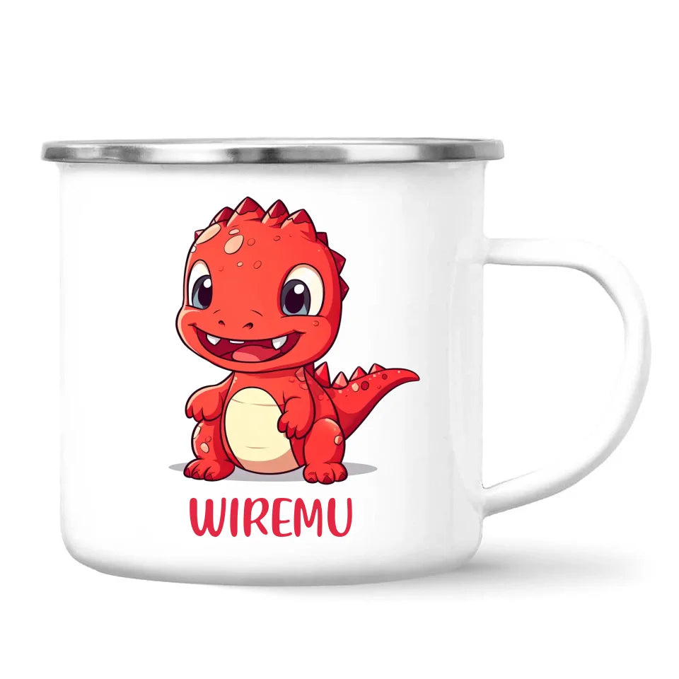 Personalised Red Dinosaur Kids Cup - Custom Name Dino Mug - 11oz, 6oz or Enamel - Cute Dinosaur Gift for Kids - NZ Made