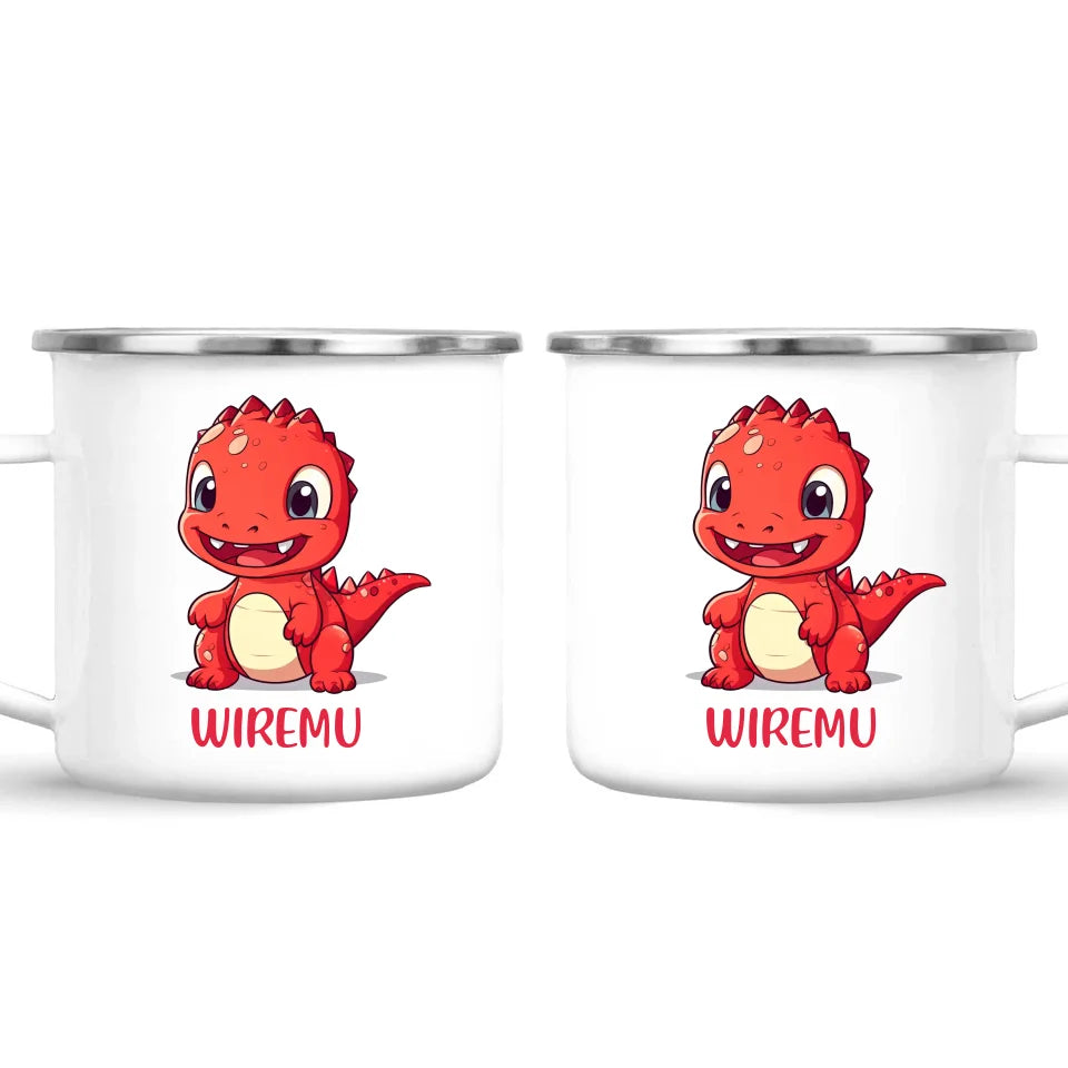 Personalised Red Dinosaur Kids Cup - Custom Name Dino Mug - 11oz, 6oz or Enamel - Cute Dinosaur Gift for Kids - NZ Made