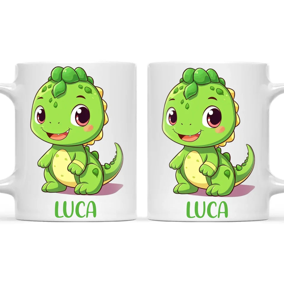 Personalised Green Dinosaur Kids Cup - Custom Name Dino Mug - 11oz, 6oz or Enamel - Cute Dinosaur Gift for Kids - NZ Made
