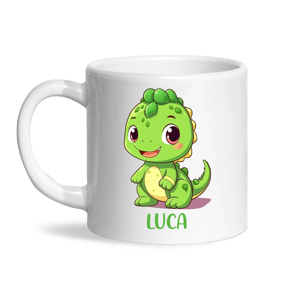 Personalised Green Dinosaur Kids Cup - Custom Name Dino Mug - 11oz, 6oz or Enamel - Cute Dinosaur Gift for Kids - NZ Made