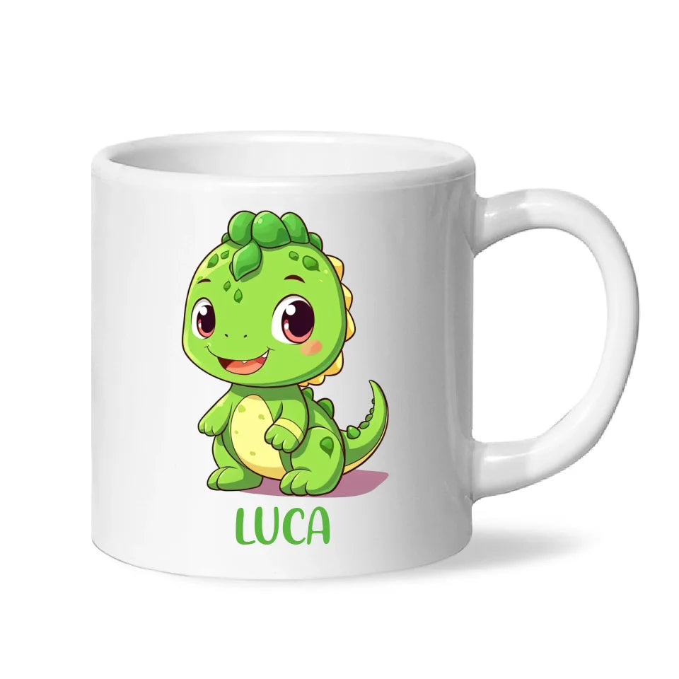Personalised Green Dinosaur Kids Cup - Custom Name Dino Mug - 11oz, 6oz or Enamel - Cute Dinosaur Gift for Kids - NZ Made