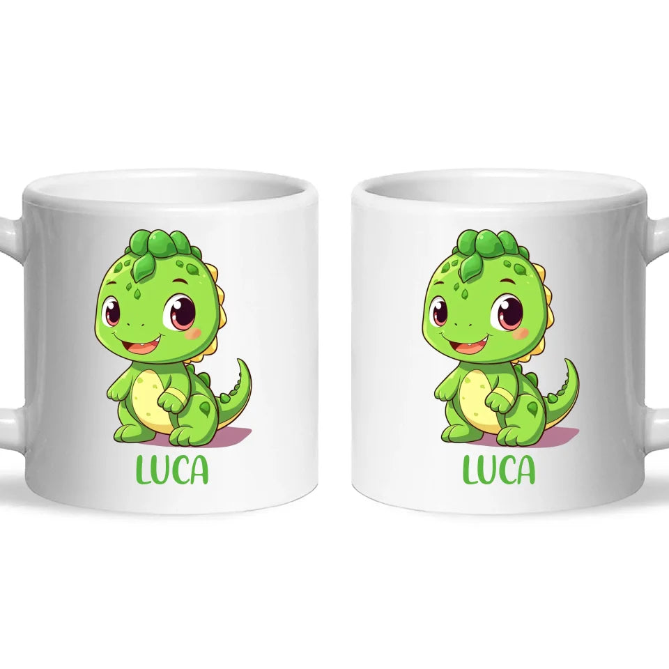 Personalised Green Dinosaur Kids Cup - Custom Name Dino Mug - 11oz, 6oz or Enamel - Cute Dinosaur Gift for Kids - NZ Made
