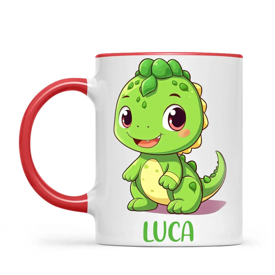 Personalised Green Dinosaur Kids Cup - Custom Name Dino Mug - 11oz, 6oz or Enamel - Cute Dinosaur Gift for Kids - NZ Made