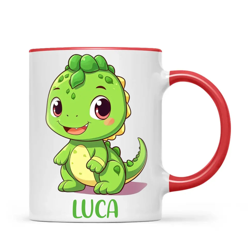 Personalised Green Dinosaur Kids Cup - Custom Name Dino Mug - 11oz, 6oz or Enamel - Cute Dinosaur Gift for Kids - NZ Made