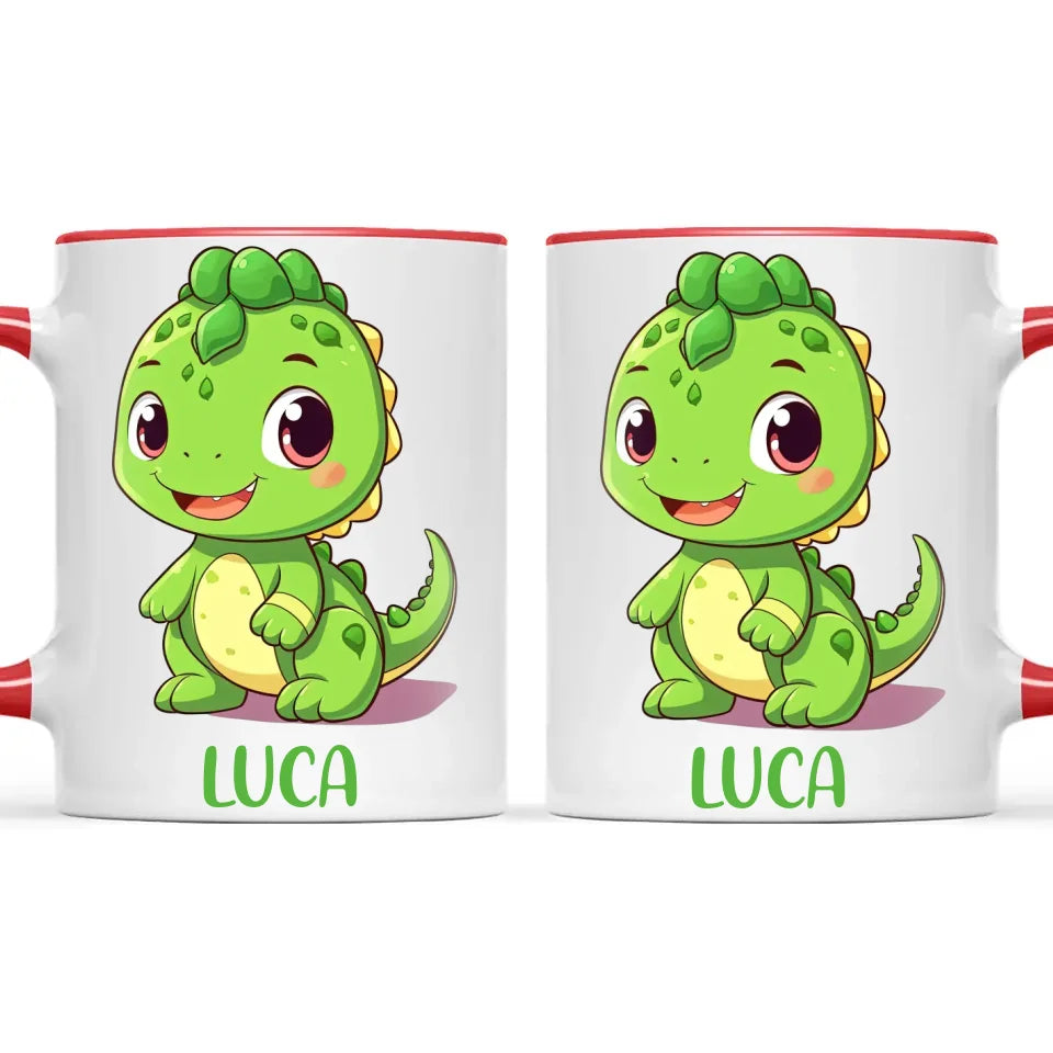 Personalised Green Dinosaur Kids Cup - Custom Name Dino Mug - 11oz, 6oz or Enamel - Cute Dinosaur Gift for Kids - NZ Made