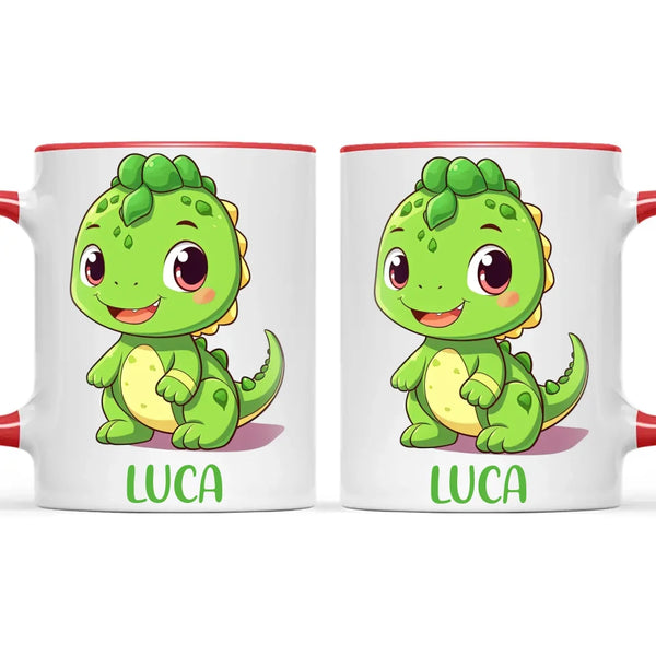 Personalised Green Dinosaur Kids Cup - Custom Name Dino Mug - 11oz, 6oz or Enamel - Cute Dinosaur Gift for Kids - NZ Made