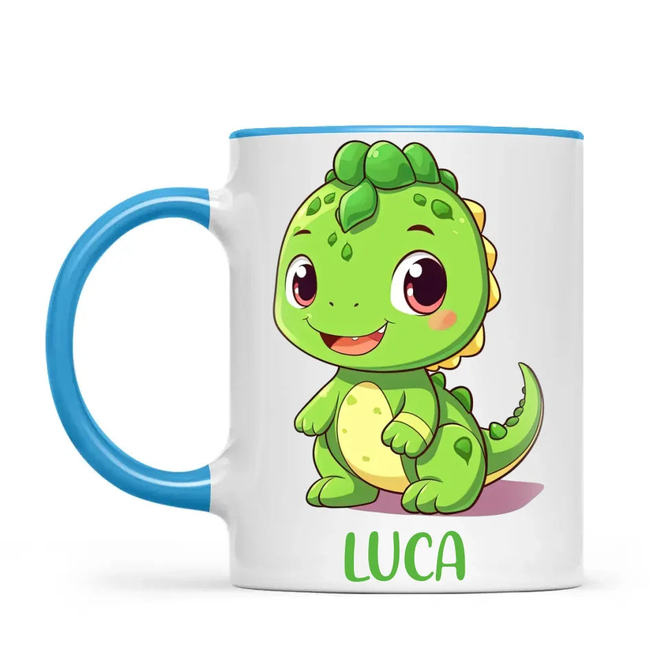 Personalised Green Dinosaur Kids Cup - Custom Name Dino Mug - 11oz, 6oz or Enamel - Cute Dinosaur Gift for Kids - NZ Made