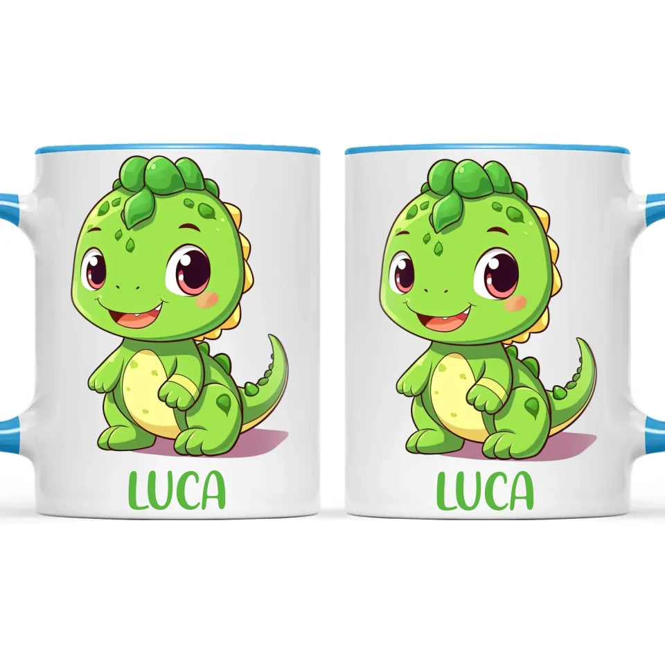 Personalised Green Dinosaur Kids Cup - Custom Name Dino Mug - 11oz, 6oz or Enamel - Cute Dinosaur Gift for Kids - NZ Made