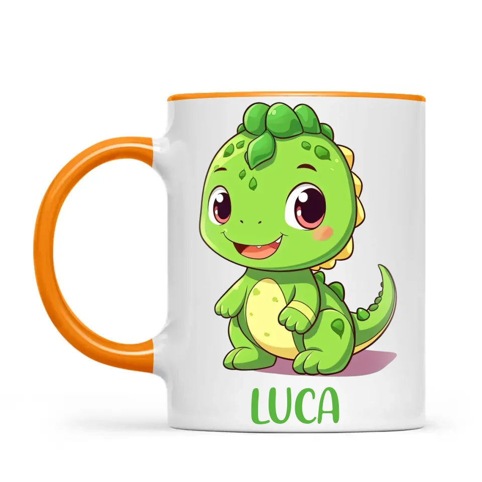 Personalised Green Dinosaur Kids Cup - Custom Name Dino Mug - 11oz, 6oz or Enamel - Cute Dinosaur Gift for Kids - NZ Made