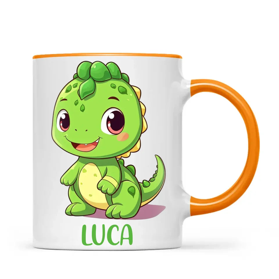 Personalised Green Dinosaur Kids Cup - Custom Name Dino Mug - 11oz, 6oz or Enamel - Cute Dinosaur Gift for Kids - NZ Made