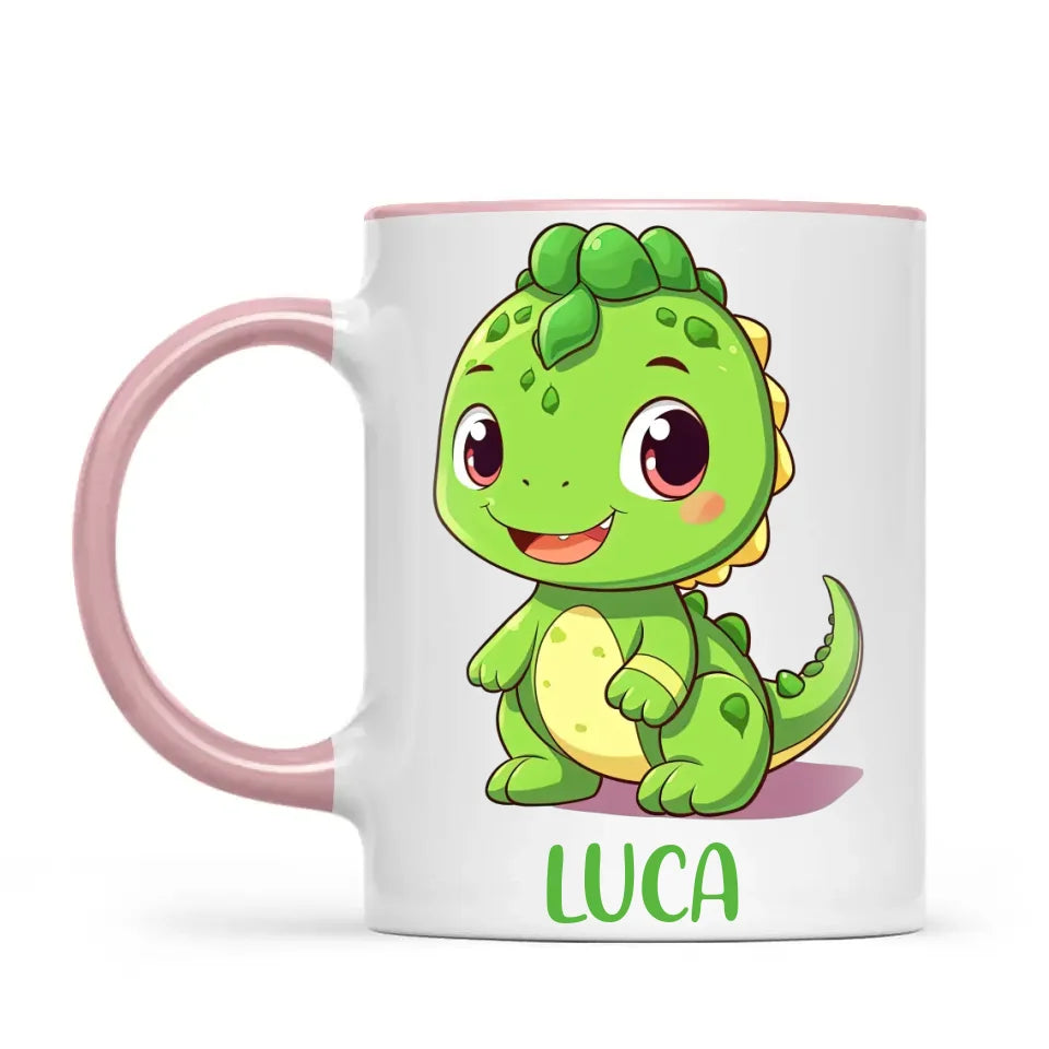 Personalised Green Dinosaur Kids Cup - Custom Name Dino Mug - 11oz, 6oz or Enamel - Cute Dinosaur Gift for Kids - NZ Made