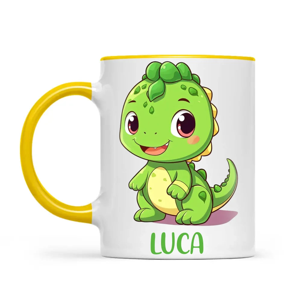 Personalised Green Dinosaur Kids Cup - Custom Name Dino Mug - 11oz, 6oz or Enamel - Cute Dinosaur Gift for Kids - NZ Made