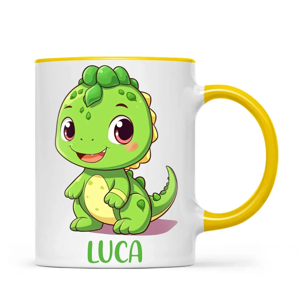 Personalised Green Dinosaur Kids Cup - Custom Name Dino Mug - 11oz, 6oz or Enamel - Cute Dinosaur Gift for Kids - NZ Made