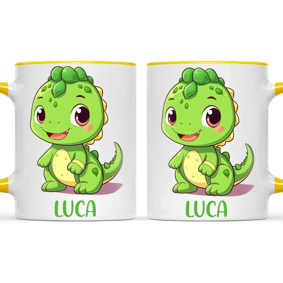 Personalised Green Dinosaur Kids Cup - Custom Name Dino Mug - 11oz, 6oz or Enamel - Cute Dinosaur Gift for Kids - NZ Made