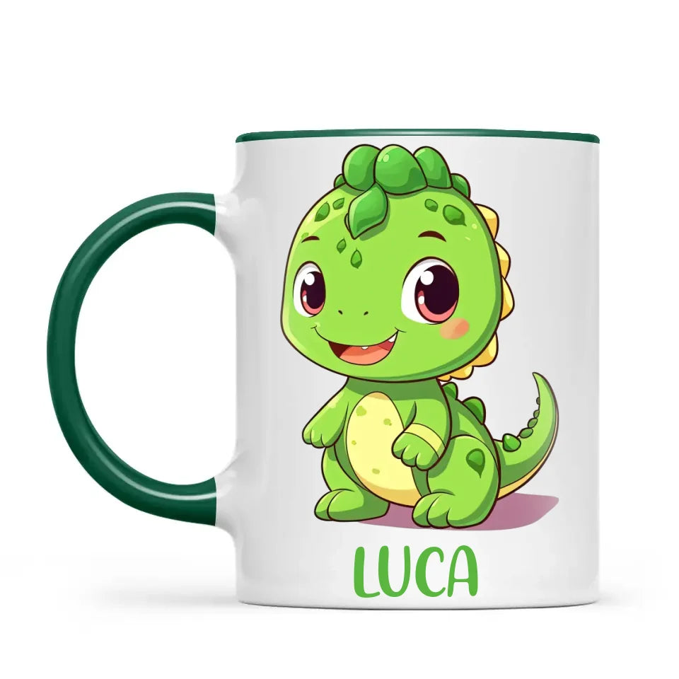 Personalised Green Dinosaur Kids Cup - Custom Name Dino Mug - 11oz, 6oz or Enamel - Cute Dinosaur Gift for Kids - NZ Made