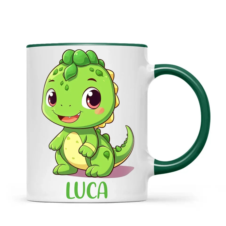 Personalised Green Dinosaur Kids Cup - Custom Name Dino Mug - 11oz, 6oz or Enamel - Cute Dinosaur Gift for Kids - NZ Made