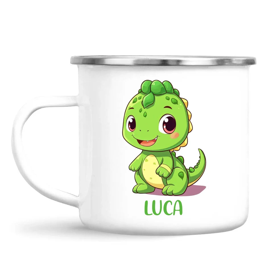 Personalised Green Dinosaur Kids Cup - Custom Name Dino Mug - 11oz, 6oz or Enamel - Cute Dinosaur Gift for Kids - NZ Made