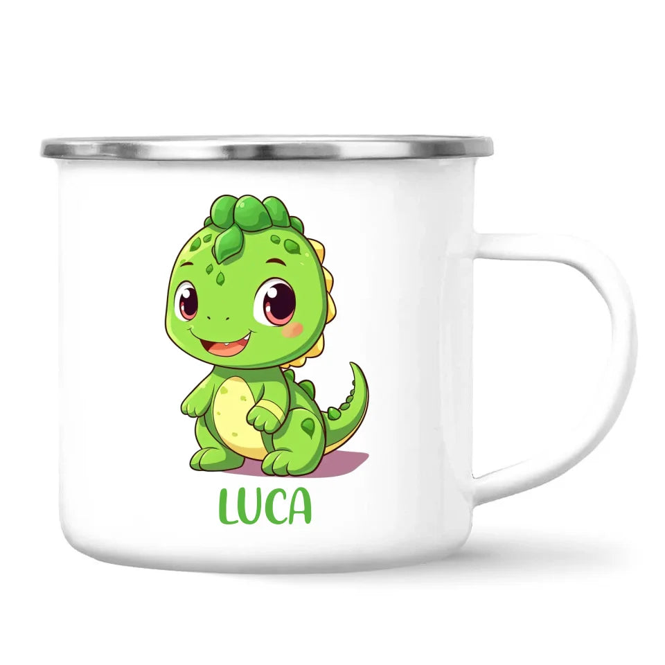 Personalised Green Dinosaur Kids Cup - Custom Name Dino Mug - 11oz, 6oz or Enamel - Cute Dinosaur Gift for Kids - NZ Made