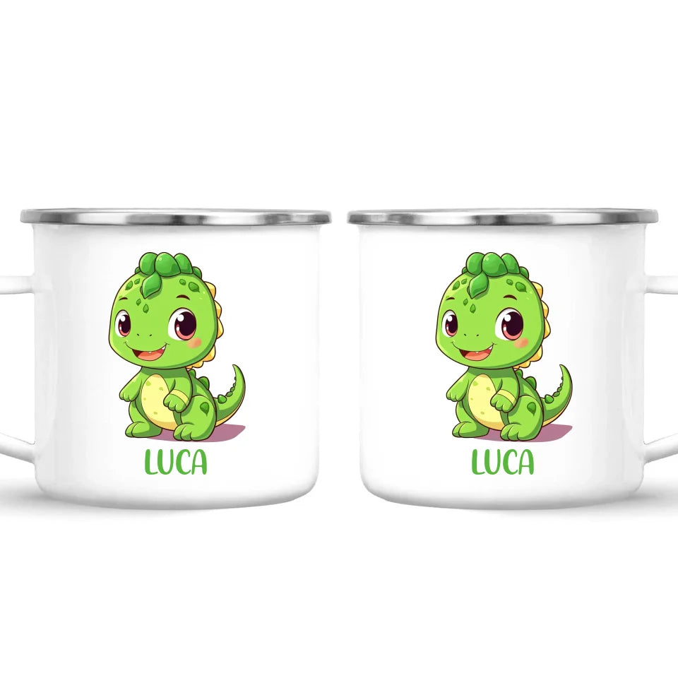 Personalised Green Dinosaur Kids Cup - Custom Name Dino Mug - 11oz, 6oz or Enamel - Cute Dinosaur Gift for Kids - NZ Made