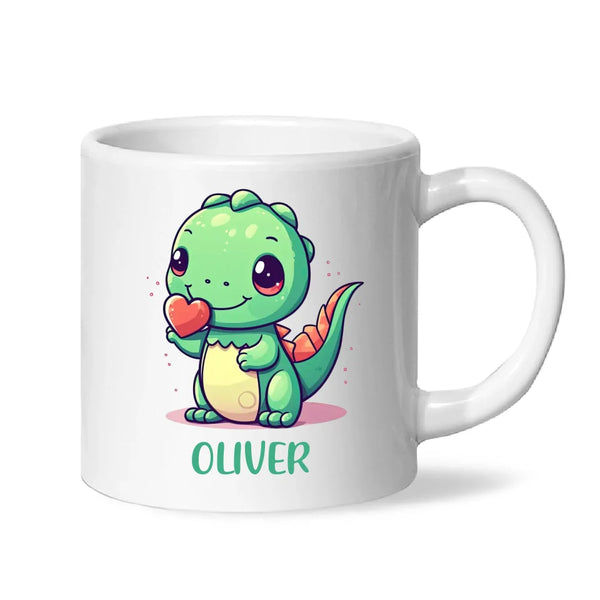 Personalised Cute Dinosaur Kids Cup - Custom Name Dino Mug - 11oz, 6oz or Enamel - Heart Holding Dinosaur Gift - NZ Made