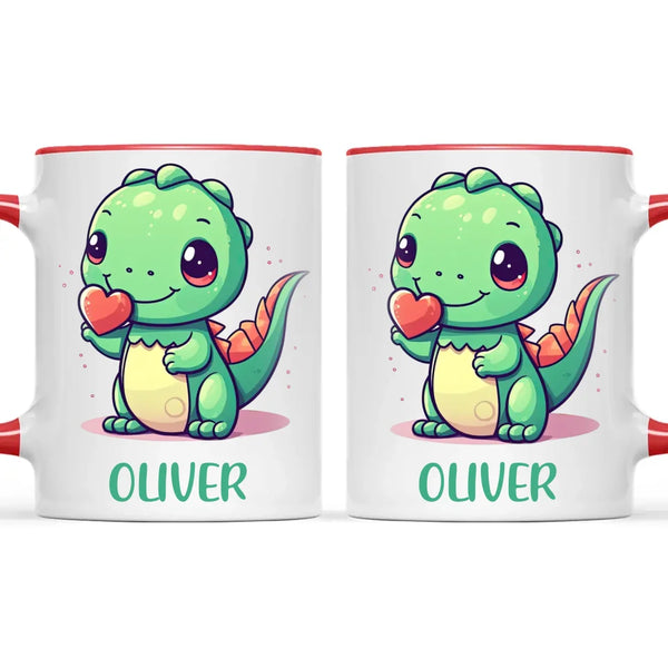 Personalised Cute Dinosaur Kids Cup - Custom Name Dino Mug - 11oz, 6oz or Enamel - Heart Holding Dinosaur Gift - NZ Made