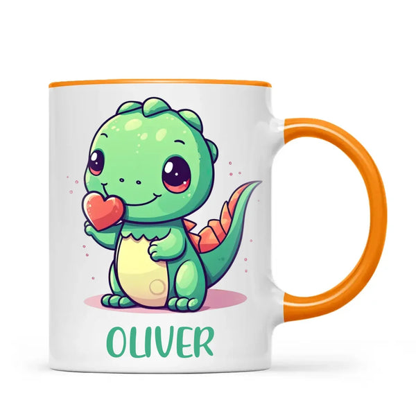 Personalised Cute Dinosaur Kids Cup - Custom Name Dino Mug - 11oz, 6oz or Enamel - Heart Holding Dinosaur Gift - NZ Made