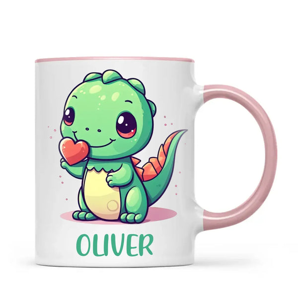 Personalised Cute Dinosaur Kids Cup - Custom Name Dino Mug - 11oz, 6oz or Enamel - Heart Holding Dinosaur Gift - NZ Made
