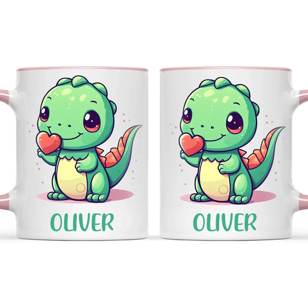 Personalised Cute Dinosaur Kids Cup - Custom Name Dino Mug - 11oz, 6oz or Enamel - Heart Holding Dinosaur Gift - NZ Made