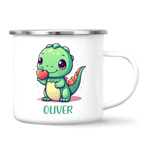 Personalised Cute Dinosaur Kids Cup - Custom Name Dino Mug - 11oz, 6oz or Enamel - Heart Holding Dinosaur Gift - NZ Made