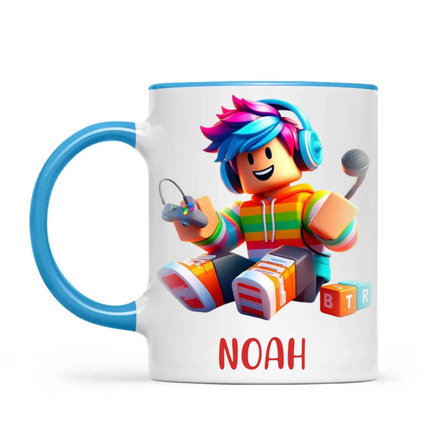 Personalised with Name, Gamer Character Kids Mug – Customised Gaming Avatar Cup for Children – Available in 11oz, 6oz & Enamel Options